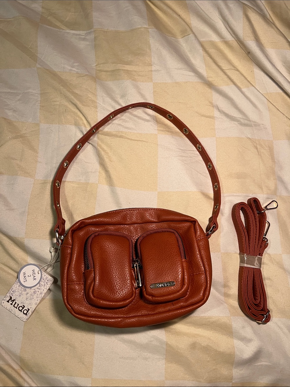 Mudd Women's Cognac Brown Crossbody Bag with Dual Front Pockets